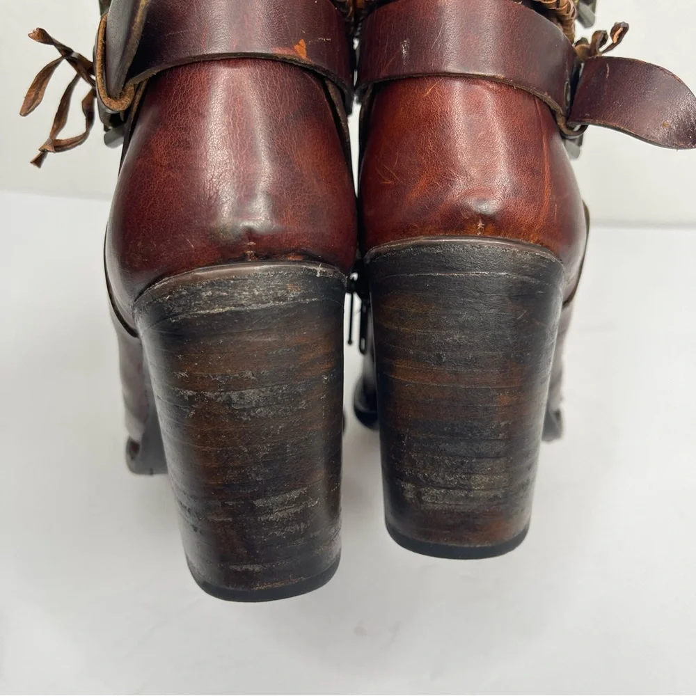 FREEBIRD by Steven Lion Heel Cognac REAL LEATHER Distressed Ankle Boot Size 11